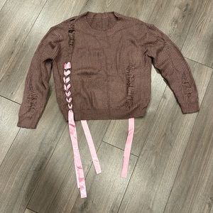 Distressed Knit Ribbon Sweater